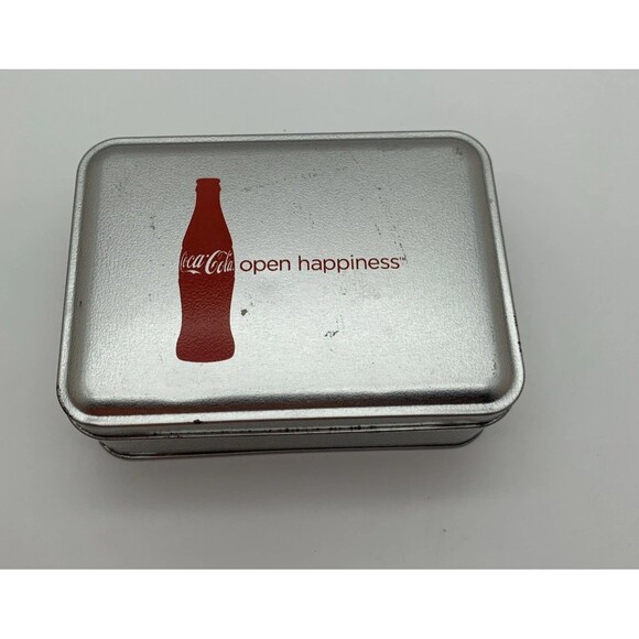 Collectible Coca Cola Tin Box Silver Rectangular Trinket Tin 5 x 3.6 x 1.6 - Picture 1 of 10
